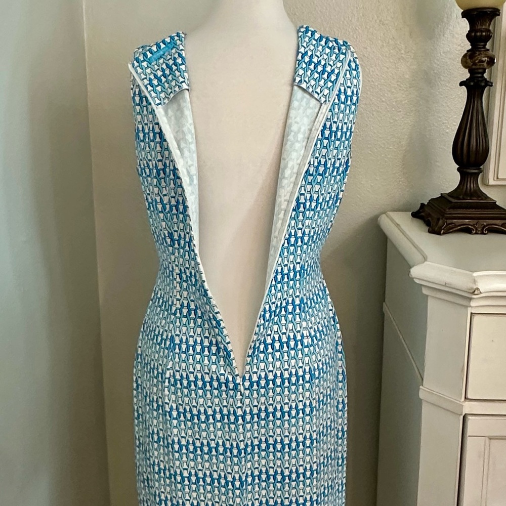 J. McLaughlin Sophia Catalina Cloth Sleeveless Geometric Blue White Size Medium‎ - Picture 4 of 12